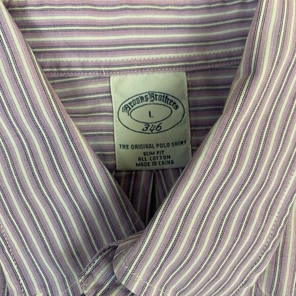 Brooks Brothers Button Down‎ Shirt Large Mens Purple Striped The Original Polo - Picture 1 of 6